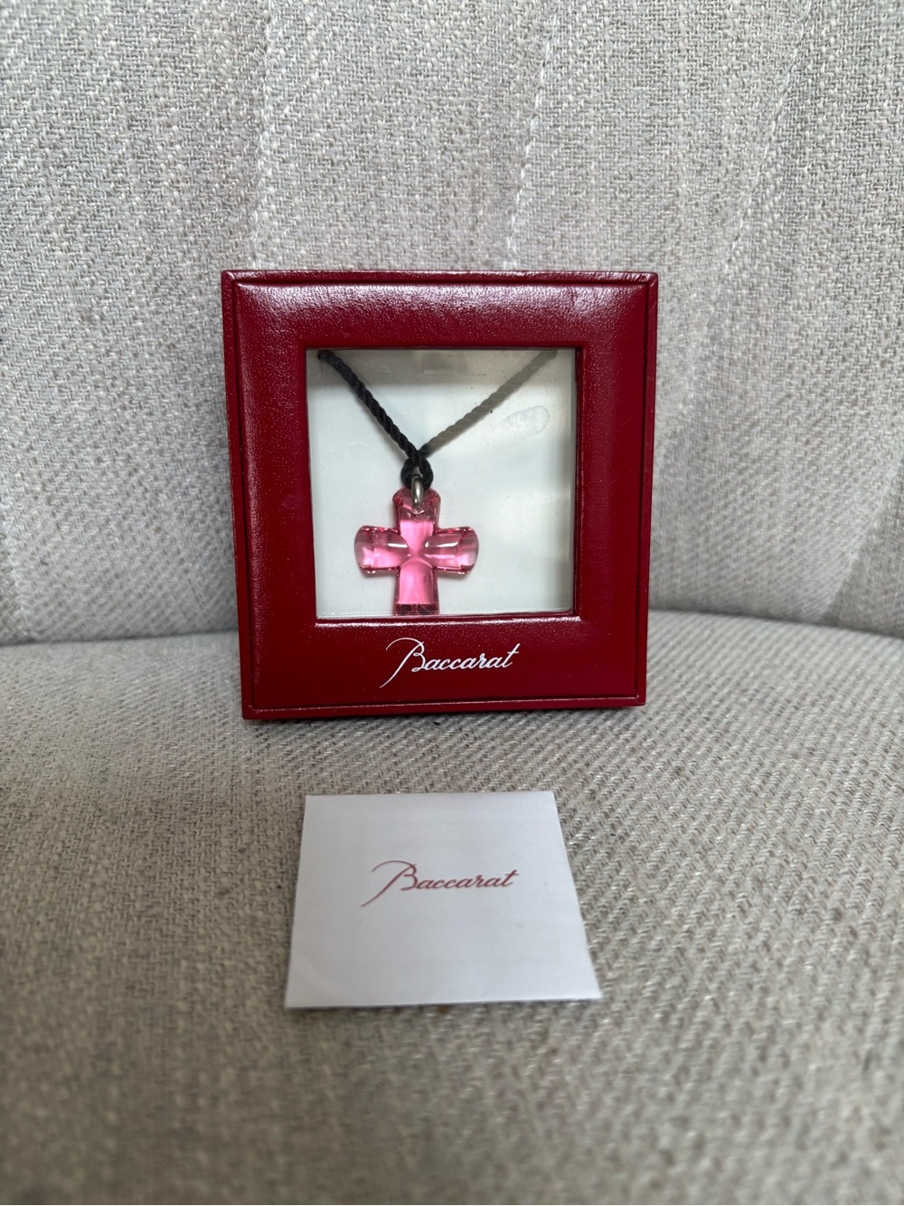 BACCARAT Pink Crystal Cross Pendant Necklace with Box